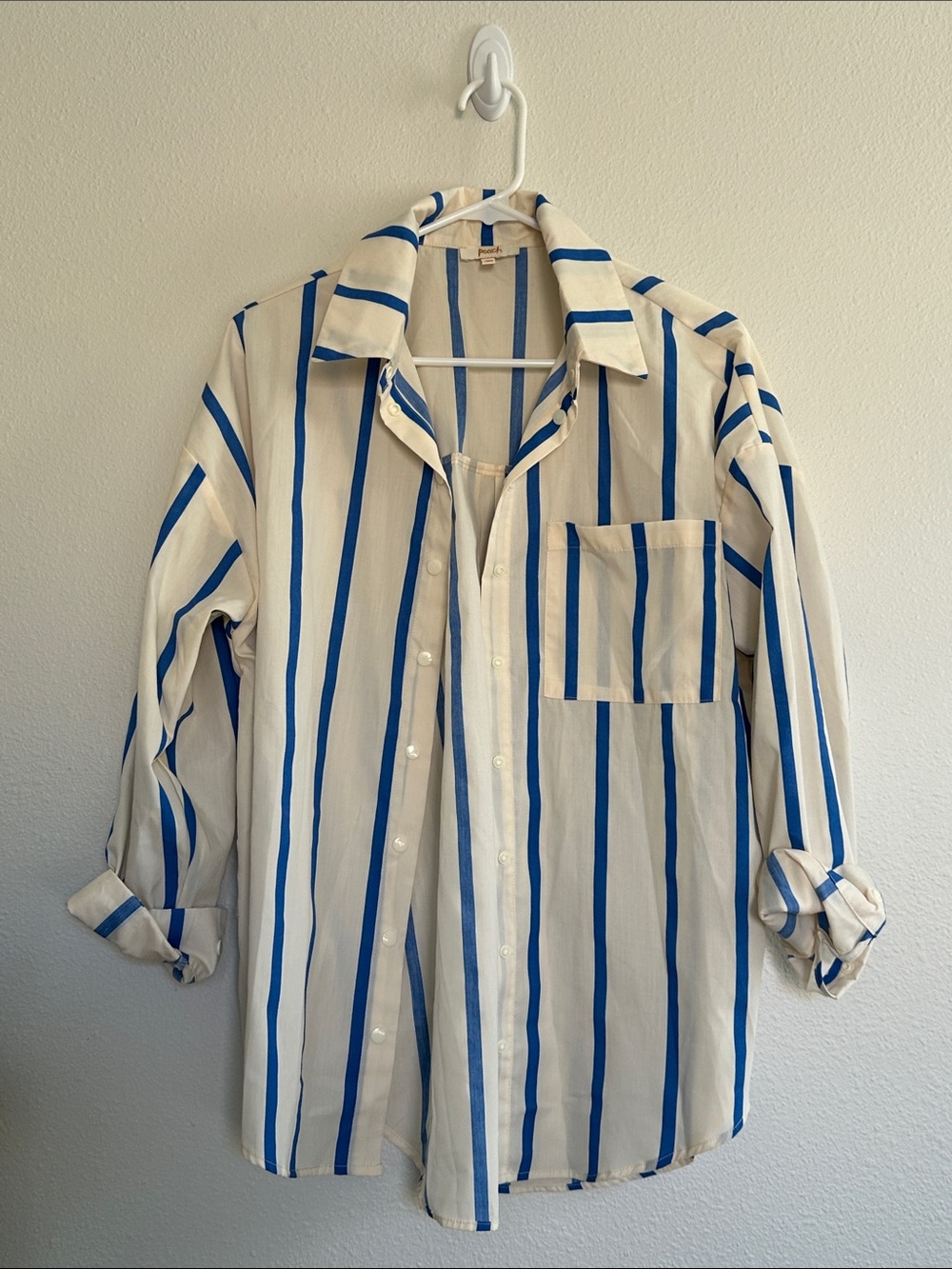 Peach Women’s Blue Stripe Button-Up Shirt - Classic Casual